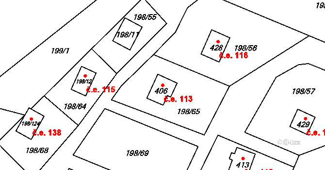 Kozlany 113 na parcele st. 406 v KÚ Kozlany, Katastrální mapa