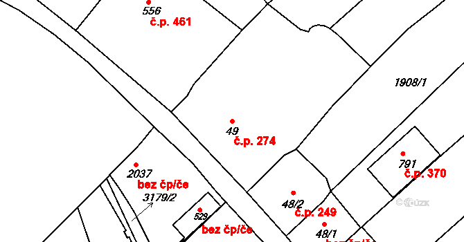 Mařatice 274, Uherské Hradiště na parcele st. 49 v KÚ Mařatice, Katastrální mapa