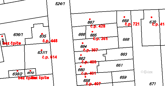 Chrlice 397, Brno na parcele st. 664 v KÚ Chrlice, Katastrální mapa