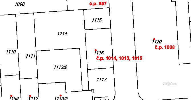 Černovice 1013,1014,1015, Brno na parcele st. 1116 v KÚ Černovice, Katastrální mapa