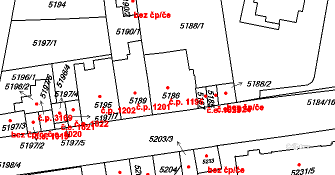 Tábor 1195 na parcele st. 5186 v KÚ Tábor, Katastrální mapa