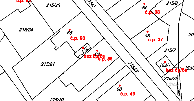 Olešnice 56 na parcele st. 63 v KÚ Olešnice nad Cidlinou, Katastrální mapa