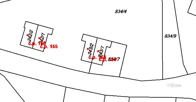 Háje 153, Cheb na parcele st. 243/1 v KÚ Háje u Chebu, Katastrální mapa