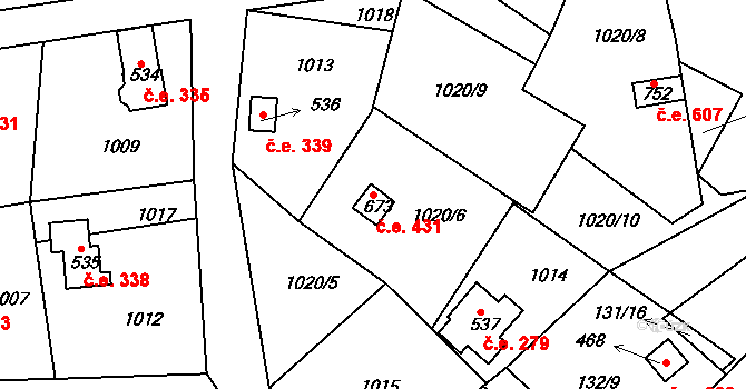 Podhrad 431, Cheb na parcele st. 673 v KÚ Podhrad, Katastrální mapa
