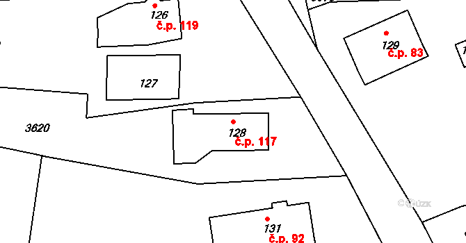 Jílové 117 na parcele st. 128 v KÚ Jílové u Děčína, Katastrální mapa