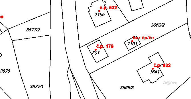 Halenkov 179 na parcele st. 801 v KÚ Halenkov, Katastrální mapa
