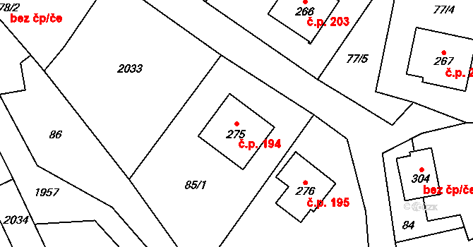 Kunovice 194 na parcele st. 275 v KÚ Kunovice, Katastrální mapa