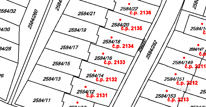 Břevnov 2133, Praha na parcele st. 2584/16 v KÚ Břevnov, Katastrální mapa