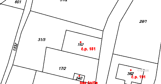 Čistá v Krkonoších 151, Černý Důl na parcele st. 192 v KÚ Čistá v Krkonoších, Katastrální mapa