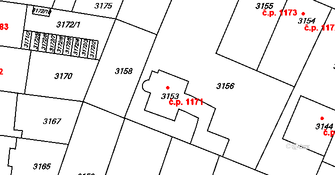 České Budějovice 3 1171, České Budějovice na parcele st. 3153 v KÚ České Budějovice 3, Katastrální mapa