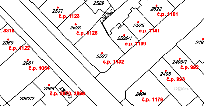 Chomutov 1132 na parcele st. 2527 v KÚ Chomutov I, Katastrální mapa
