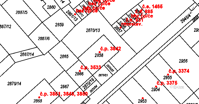Chomutov 3842 na parcele st. 2858 v KÚ Chomutov I, Katastrální mapa