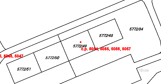 Chomutov 5054,5055,5056,5057 na parcele st. 5772/48 v KÚ Chomutov I, Katastrální mapa