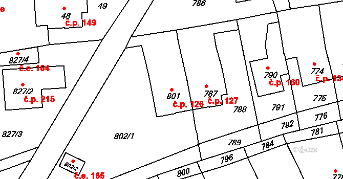 Řícmanice 126 na parcele st. 801 v KÚ Řícmanice, Katastrální mapa