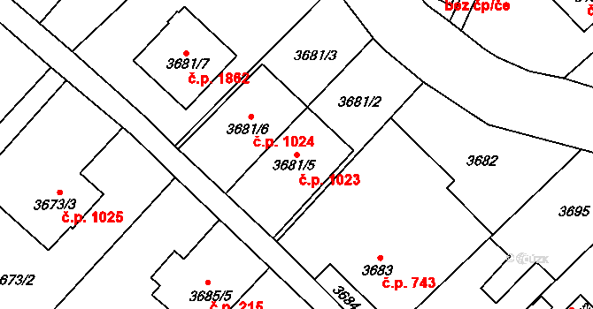 Fryštát 1023, Karviná na parcele st. 3681/5 v KÚ Karviná-město, Katastrální mapa