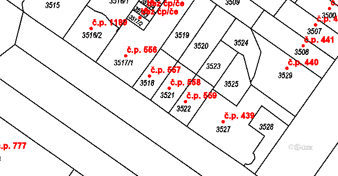 Lobzy 558, Plzeň na parcele st. 3521 v KÚ Plzeň, Katastrální mapa