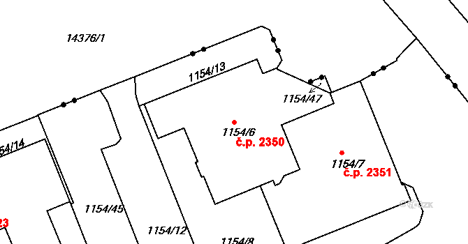 Východní Předměstí 2350, Plzeň na parcele st. 1154/6 v KÚ Hradiště u Plzně, Katastrální mapa
