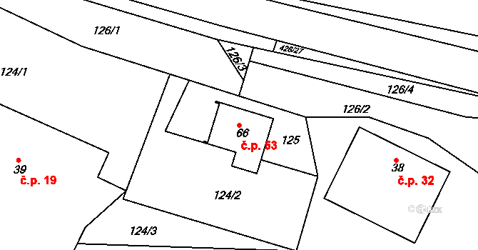 Plhov 53, Samšina na parcele st. 66 v KÚ Plhov, Katastrální mapa