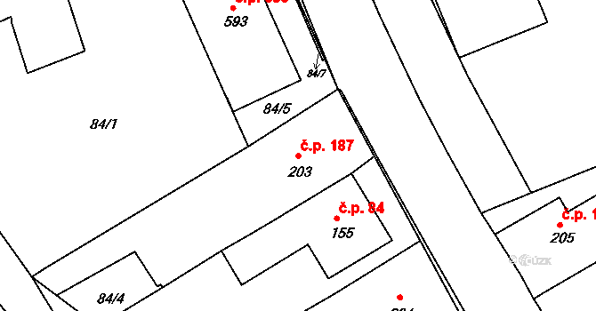 Hylváty 187, Ústí nad Orlicí na parcele st. 203 v KÚ Hylváty, Katastrální mapa