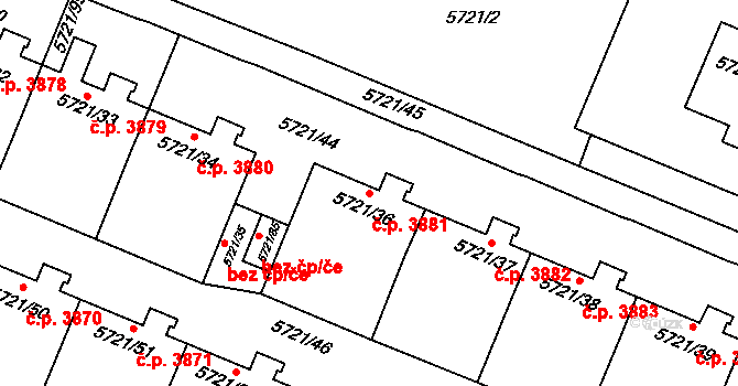 Prostějov 3881 na parcele st. 5721/36 v KÚ Prostějov, Katastrální mapa