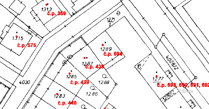 Poděbrady II 694, Poděbrady na parcele st. 1289 v KÚ Poděbrady, Katastrální mapa