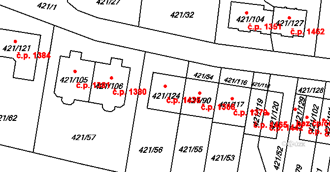 Doubravka 1435, Plzeň na parcele st. 421/124 v KÚ Doubravka, Katastrální mapa