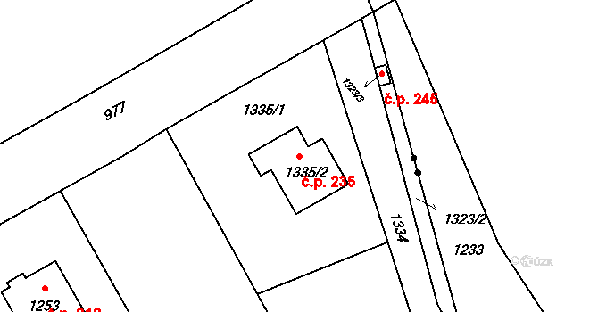 Přerov XII-Žeravice 235, Přerov na parcele st. 1335/2 v KÚ Žeravice, Katastrální mapa