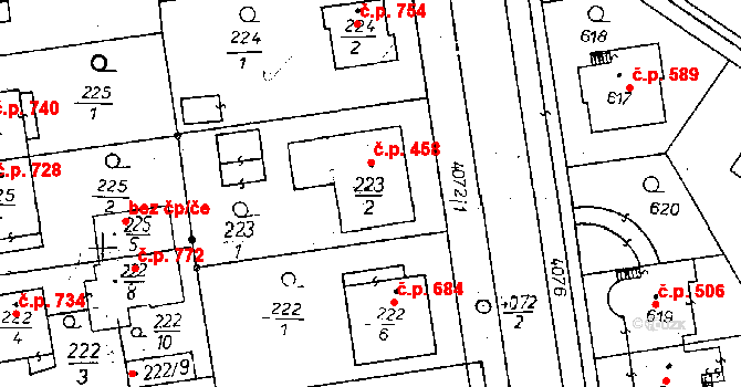 Poděbrady II 458, Poděbrady na parcele st. 223/2 v KÚ Poděbrady, Katastrální mapa