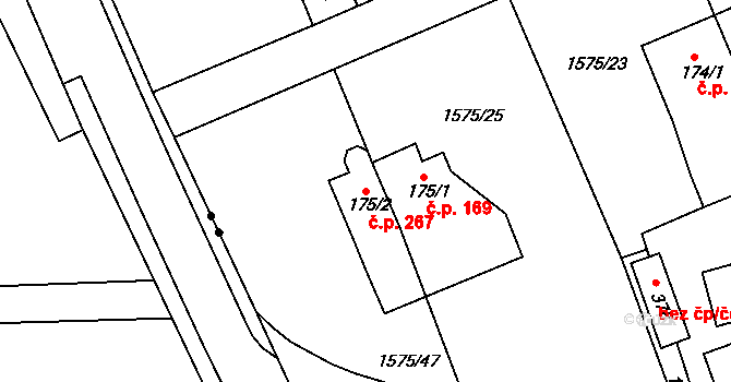 Hrádek 267 na parcele st. 175/2 v KÚ Hrádek u Rokycan, Katastrální mapa