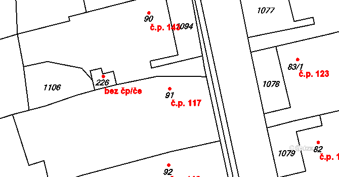 Litohoř 117 na parcele st. 91 v KÚ Litohoř, Katastrální mapa