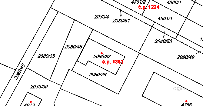 Žamberk 1381 na parcele st. 2080/32 v KÚ Žamberk, Katastrální mapa