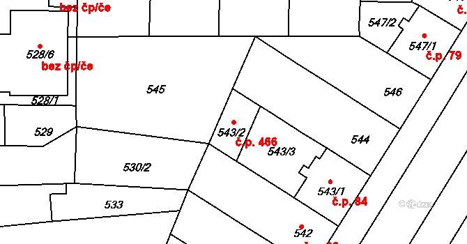 Řetenice 466, Teplice na parcele st. 543/2 v KÚ Teplice-Řetenice, Katastrální mapa