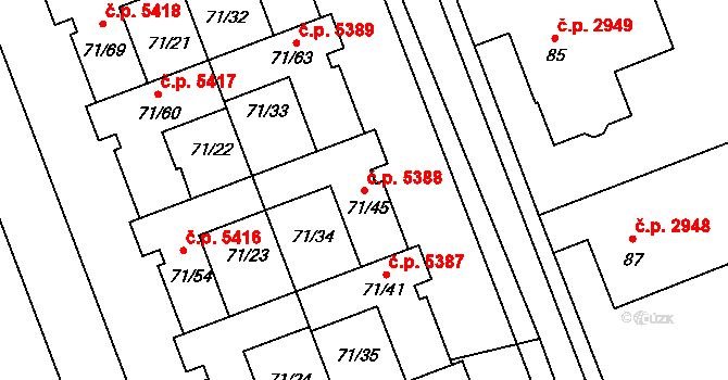Helenín 5388, Jihlava na parcele st. 71/45 v KÚ Helenín, Katastrální mapa
