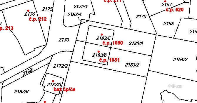 Jemnice 1051 na parcele st. 2183/6 v KÚ Jemnice, Katastrální mapa