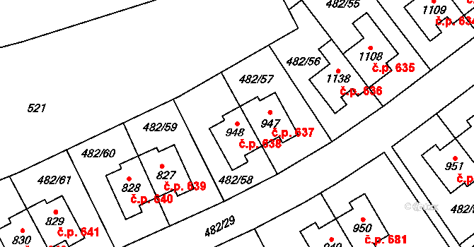 Nehvizdy 638 na parcele st. 948 v KÚ Nehvizdy, Katastrální mapa