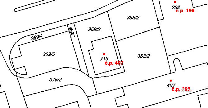 Louky 407, Zlín na parcele st. 710 v KÚ Louky nad Dřevnicí, Katastrální mapa