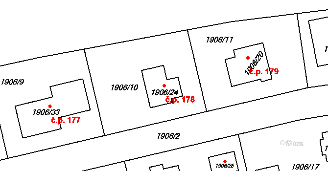 Plzeňské Předměstí 178, Horšovský Týn na parcele st. 1906/24 v KÚ Horšovský Týn, Katastrální mapa