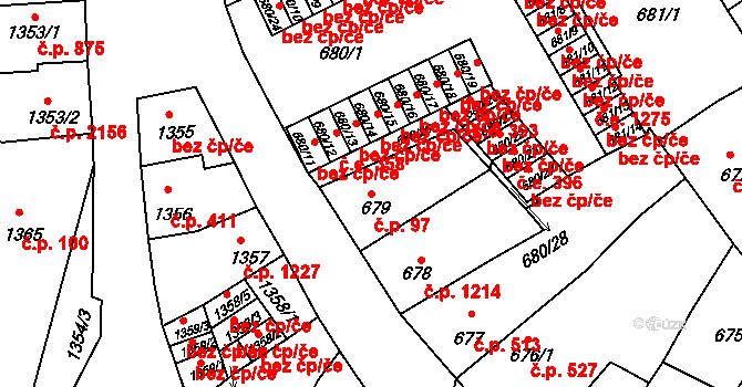 Předměstí 97, Litoměřice na parcele st. 679 v KÚ Litoměřice, Katastrální mapa