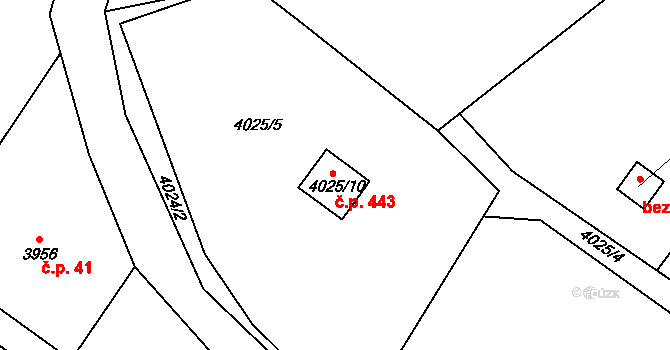 Lískovec 443, Frýdek-Místek na parcele st. 4025/10 v KÚ Lískovec u Frýdku-Místku, Katastrální mapa