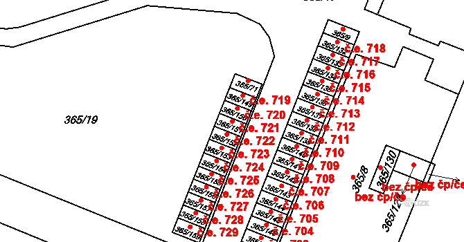 Tušimice 722, Kadaň na parcele st. 365/151 v KÚ Tušimice, Katastrální mapa
