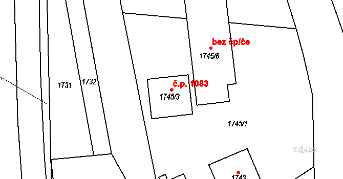 Letovice 1083 na parcele st. 1745/3 v KÚ Letovice, Katastrální mapa