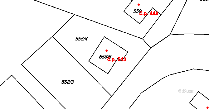 Bartovice 543, Ostrava na parcele st. 558/5 v KÚ Bartovice, Katastrální mapa