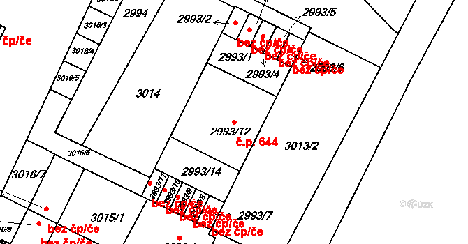 Bystřice nad Pernštejnem 644 na parcele st. 2993/12 v KÚ Bystřice nad Pernštejnem, Katastrální mapa