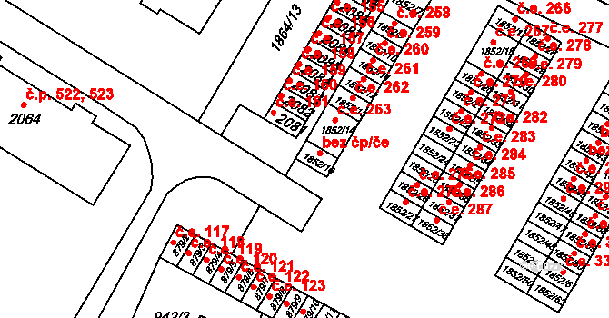Hrušovany u Brna 265 na parcele st. 1852/16 v KÚ Hrušovany u Brna, Katastrální mapa