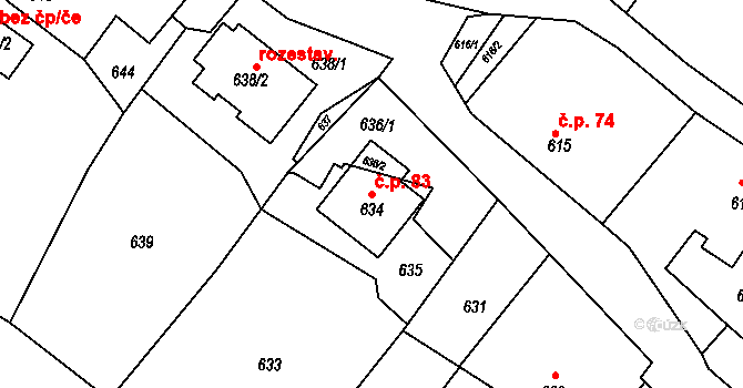 Polnička 83 na parcele st. 634 v KÚ Polnička, Katastrální mapa