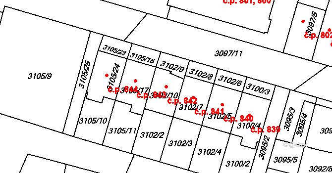 Bystřice nad Pernštejnem 842 na parcele st. 3102/10 v KÚ Bystřice nad Pernštejnem, Katastrální mapa