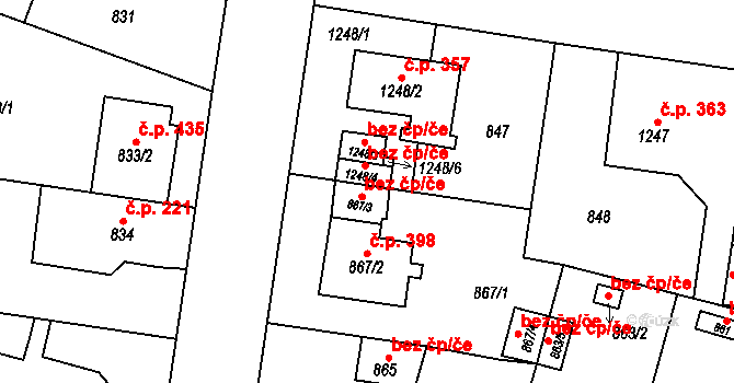 Plzeň 40251748 na parcele st. 867/3 v KÚ Újezd, Katastrální mapa