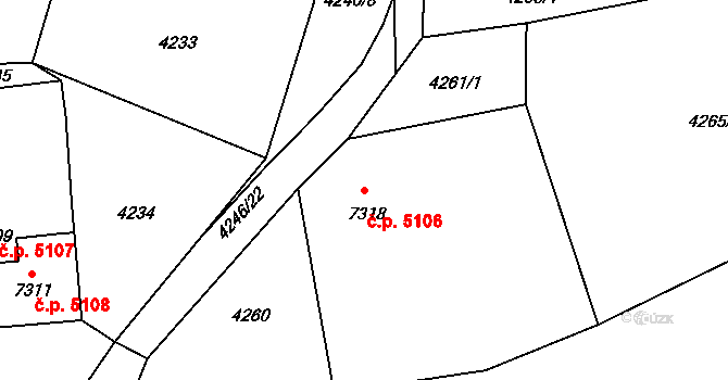 Zlín 5106 na parcele st. 7318 v KÚ Zlín, Katastrální mapa