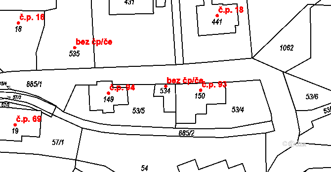 Ohrazenice 43781748 na parcele st. 534 v KÚ Ohrazenice u Turnova, Katastrální mapa