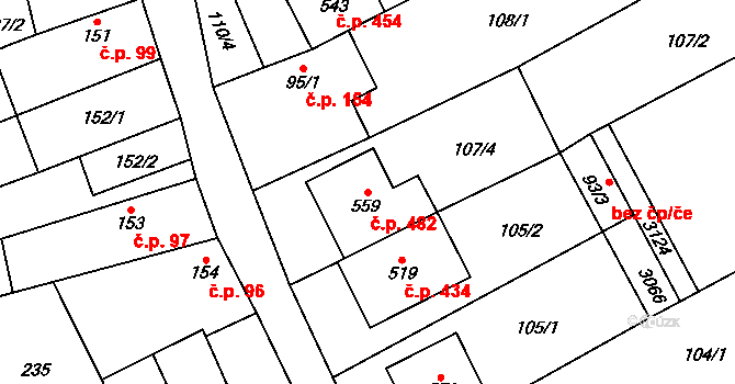 Nedakonice 482 na parcele st. 559 v KÚ Nedakonice, Katastrální mapa